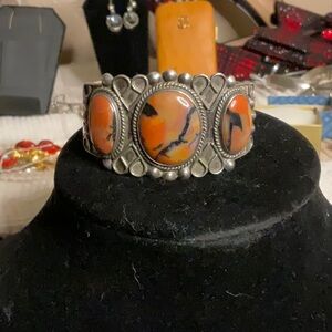 Vintage Navajo sterling jasper cuff bracelet k